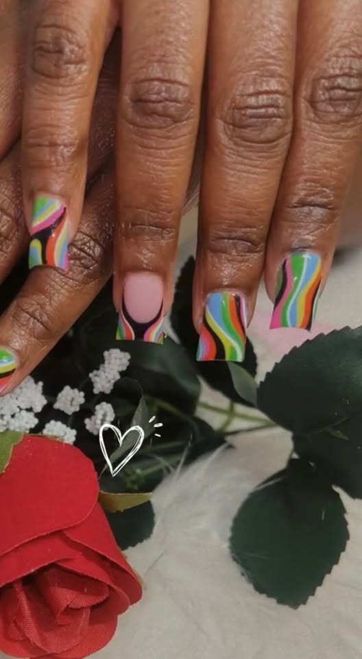 Rainbow swirl square nails